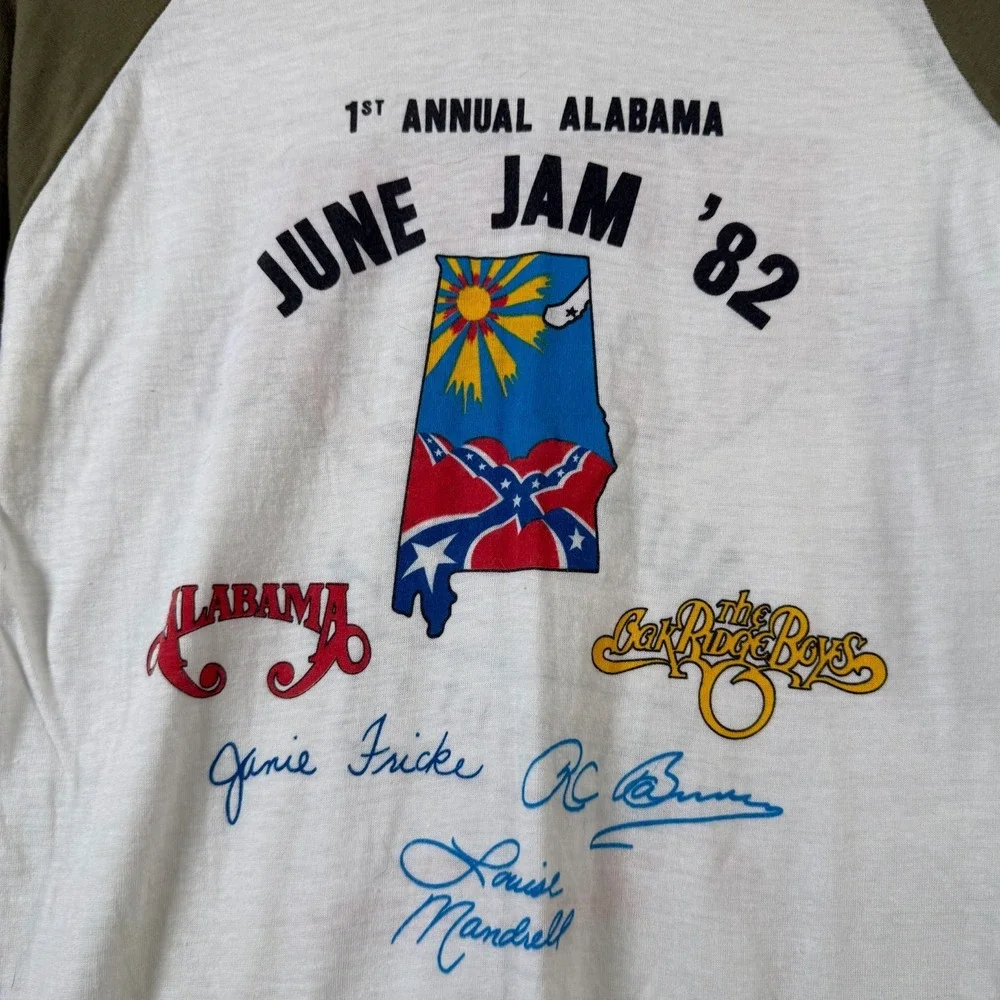 Vintage 1982 Alabama June Jam Tee Jays T-Shirt Raglan Sleeve USA Made - Large